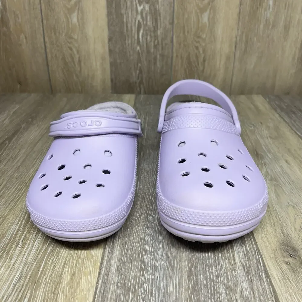 Crocs Classic Lined Clogs US Mens 12 Purple Faux Fur Fuzzy Slip On Shoe Sandals